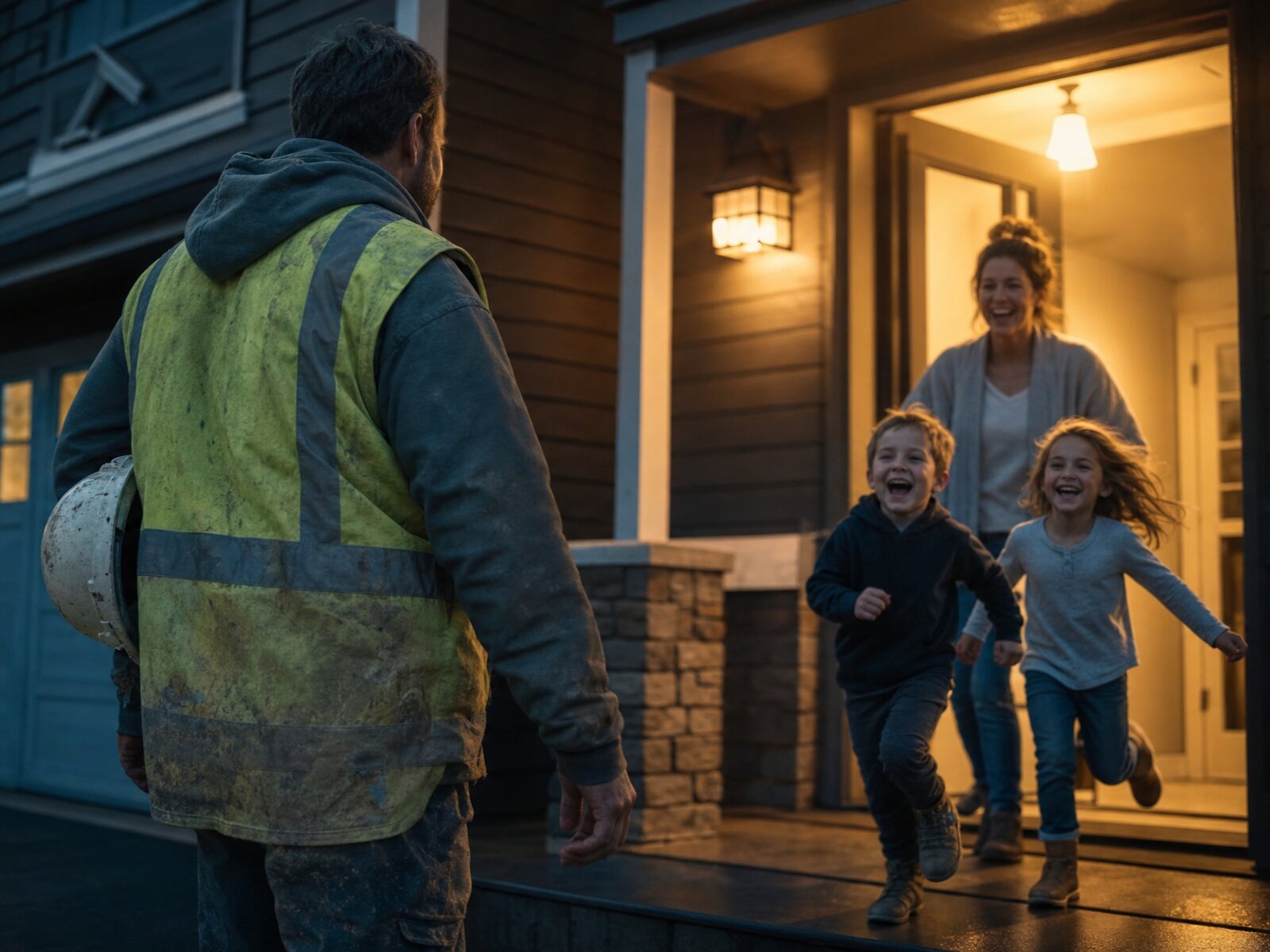 A [State] worker comes home to his family after a hard day.